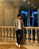 XKIND'S BROWNISH GREY REGULAR FIT CHECKS SHIRT