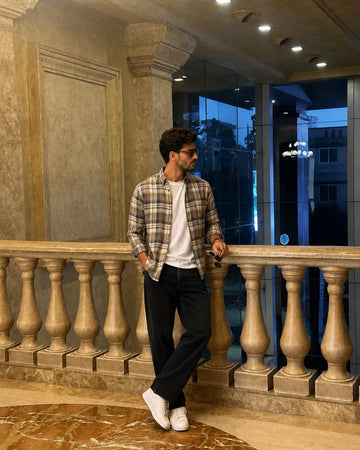 XKIND'S BROWNISH GREY REGULAR FIT CHECKS SHIRT