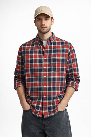 RED CHECKS REGULAR FIT CASUAL SHIRT