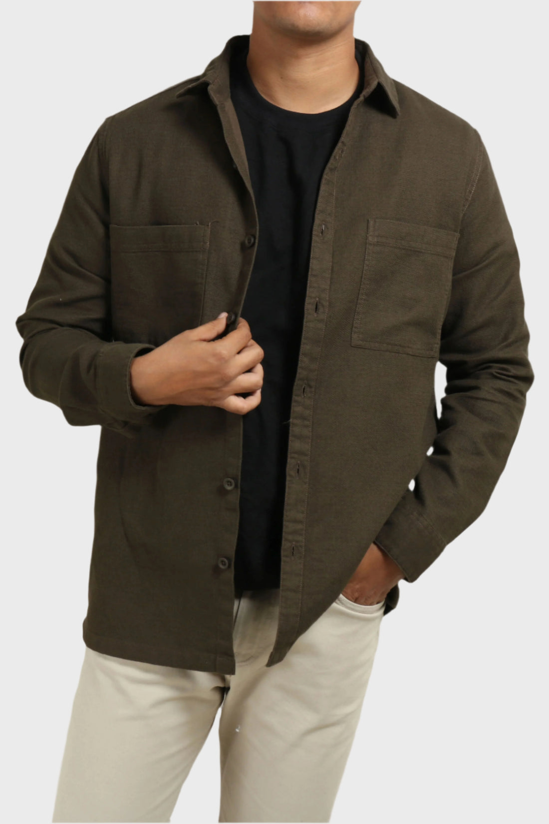 XKIND OLIVE GREEN REGULAR FIT SHIRT