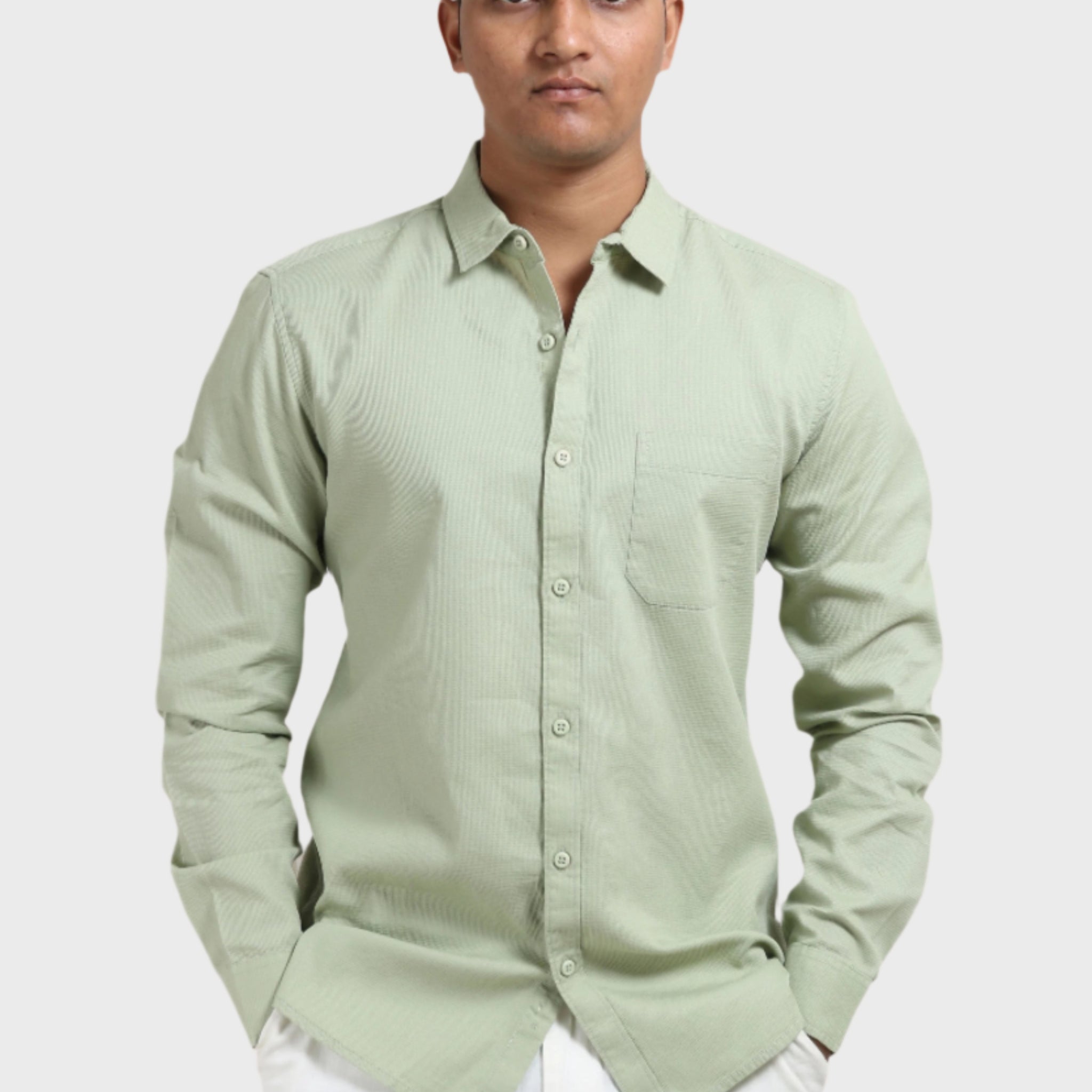 XKIND PISTA GREEN TEXTURED SLIM FIT SHIRT