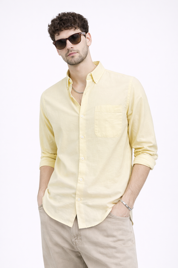 LIGHT YELLOW OXFORD REGULAR FIT CASUAL SHIRT