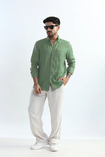 100%  PURE LINEN MINT GREEN  BUTTON DOWN CASUAL SHIRT
