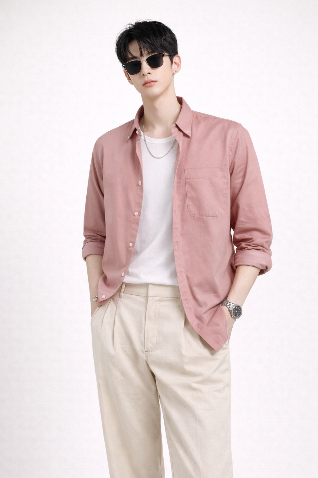 DUSTY PINK TWILL LYCRA SLIM FIT CASUAL SHIRT