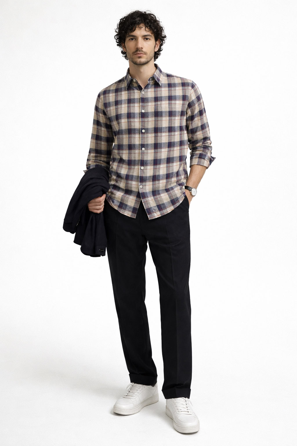 NAVY CHECKS REGULAR FIT CASUAL SHIRT