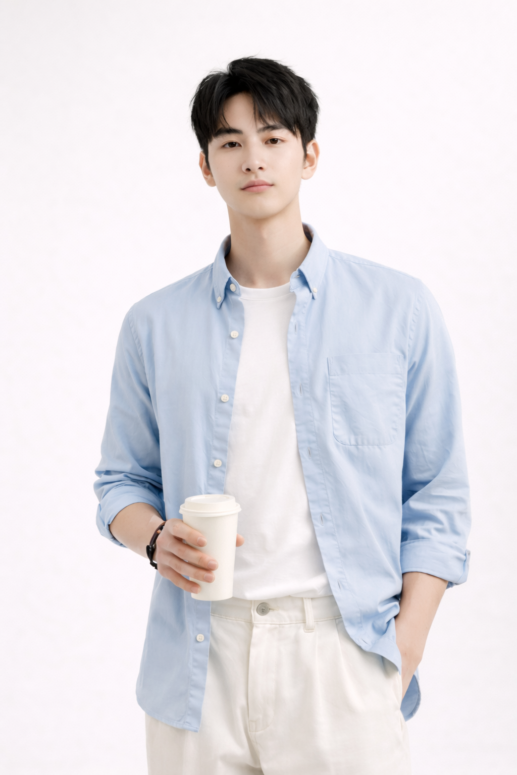 LIGHT BLUE TWILL LYCRA SLIM FIT CASUAL SHIRT
