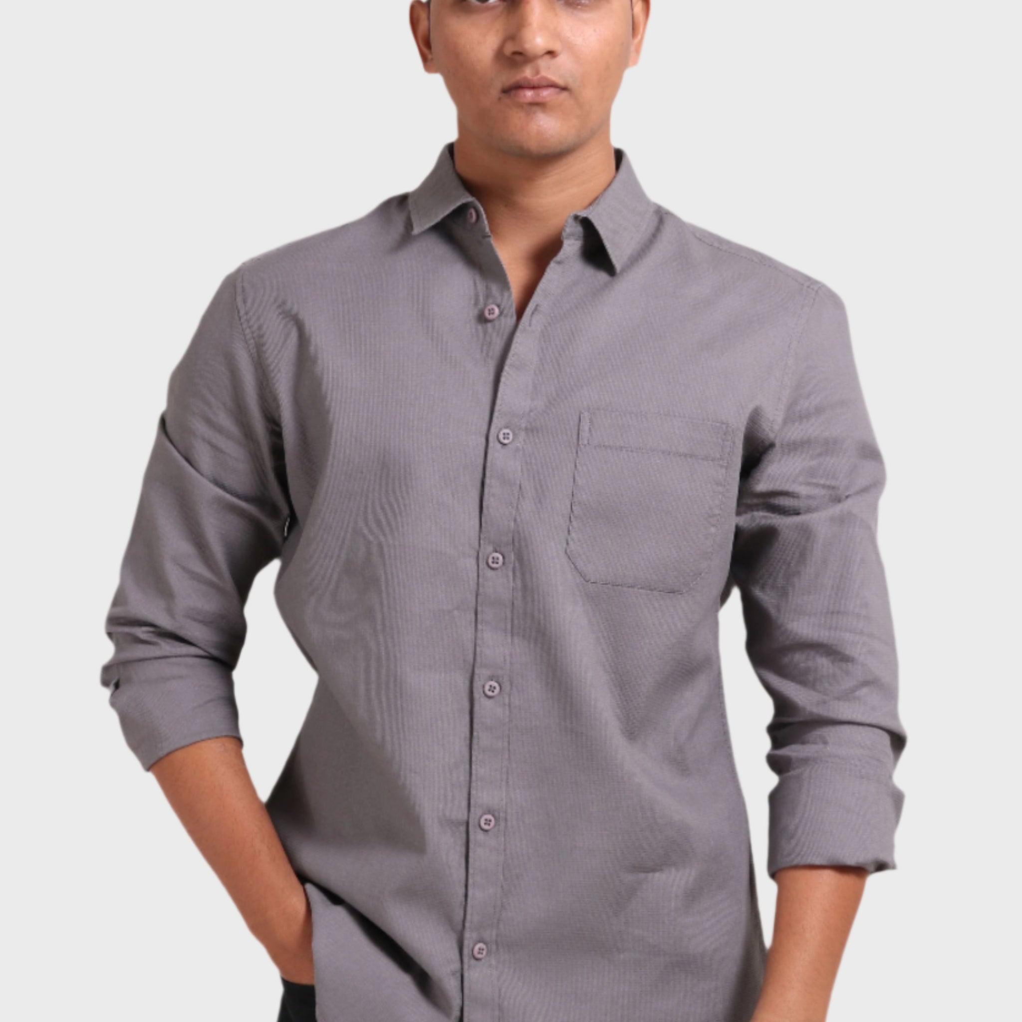 XKIND LIGHT GREY TEXTURED SLIM FIT SHIRT