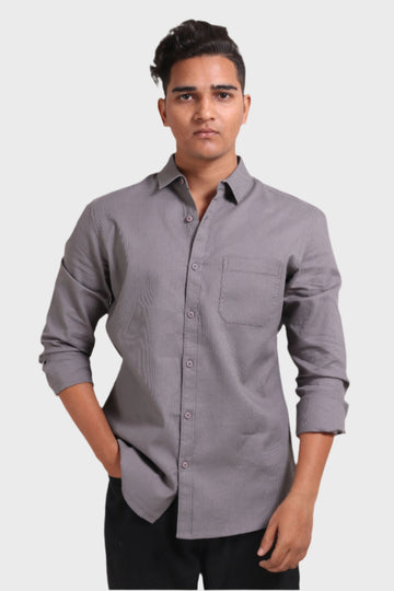 XKIND LIGHT GREY TEXTURED SLIM FIT SHIRT