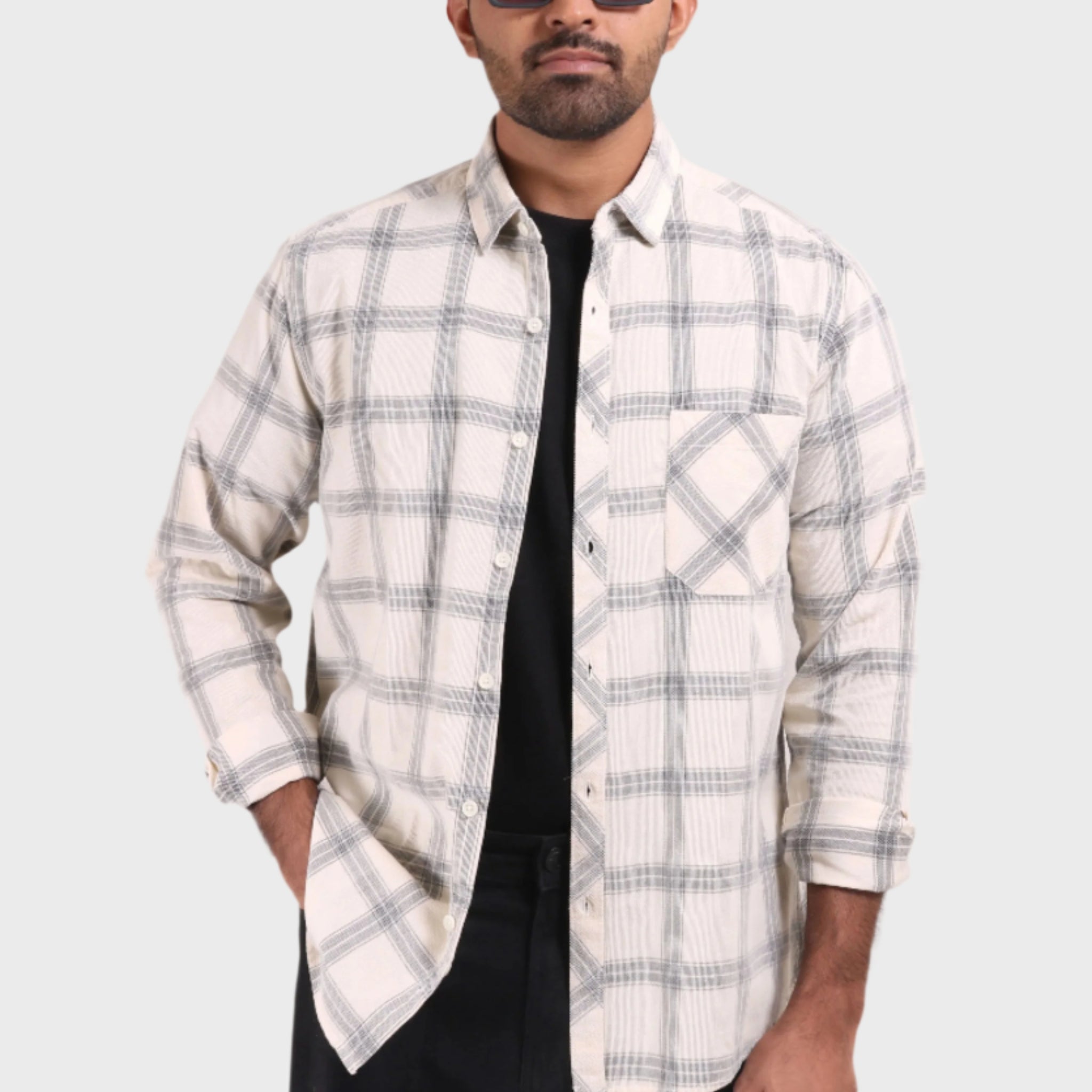 OFF WHITE CHECKS FINE CORDUROY REGULAR FIT SHIRT