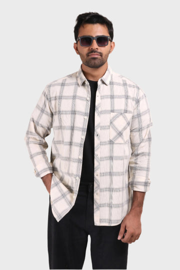 OFF WHITE CHECKS FINE CORDUROY REGULAR FIT SHIRT