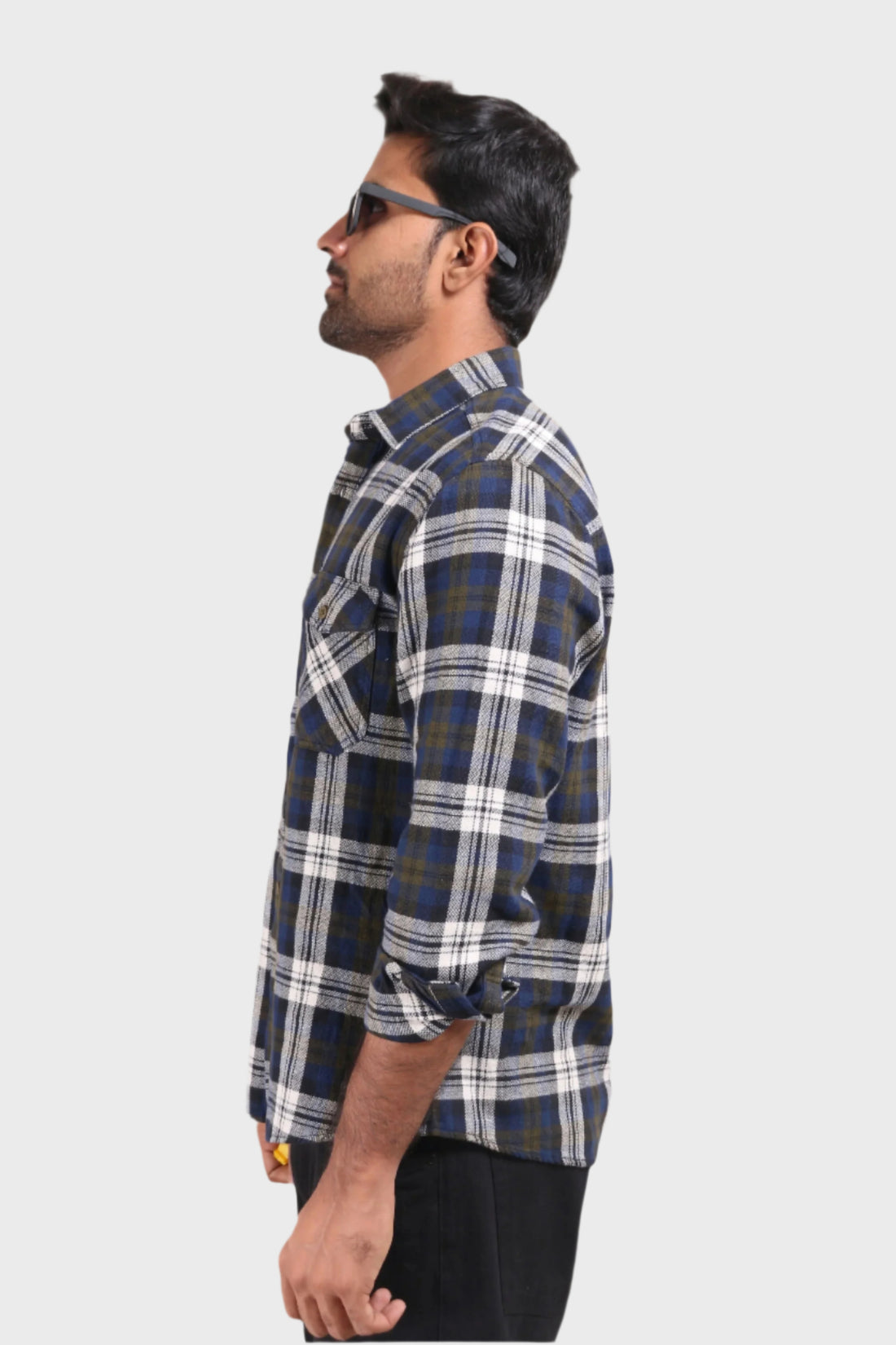 XKIND MEN'S NAVY BLUE TEXTURED CHECKS REGULAR FIT SHIRT