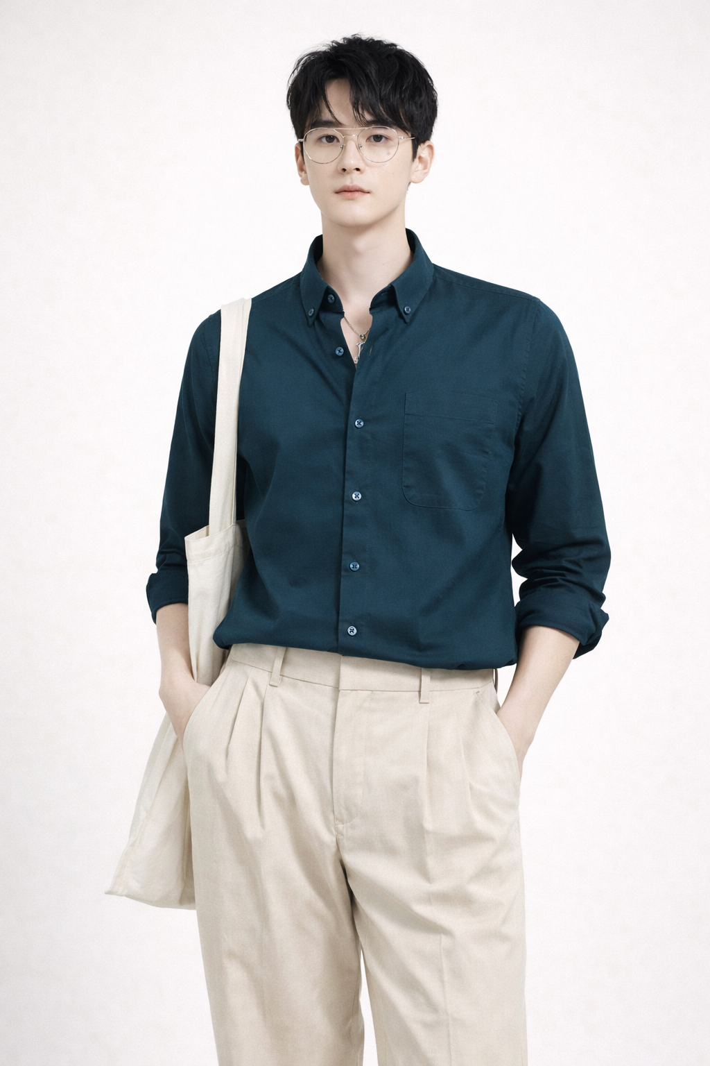 BLUE TWILL LYCRA SLIM FIT CASUAL SHIRT