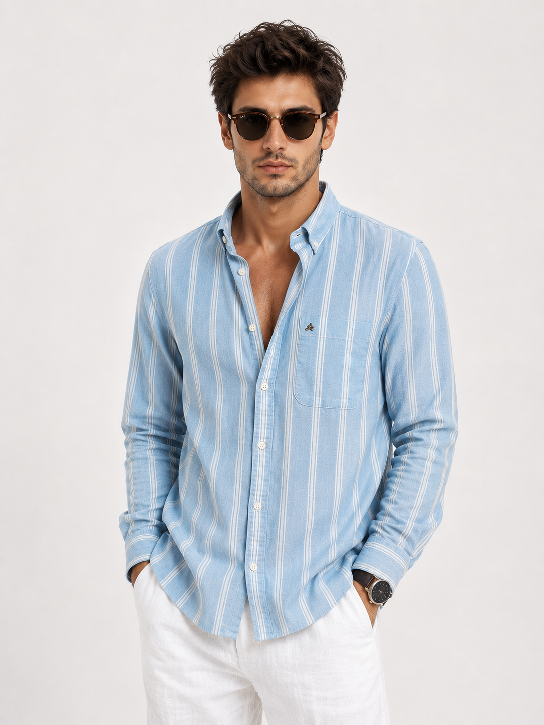 XKIND'S REGULAR FIT BLUE STRIPE SHIRT