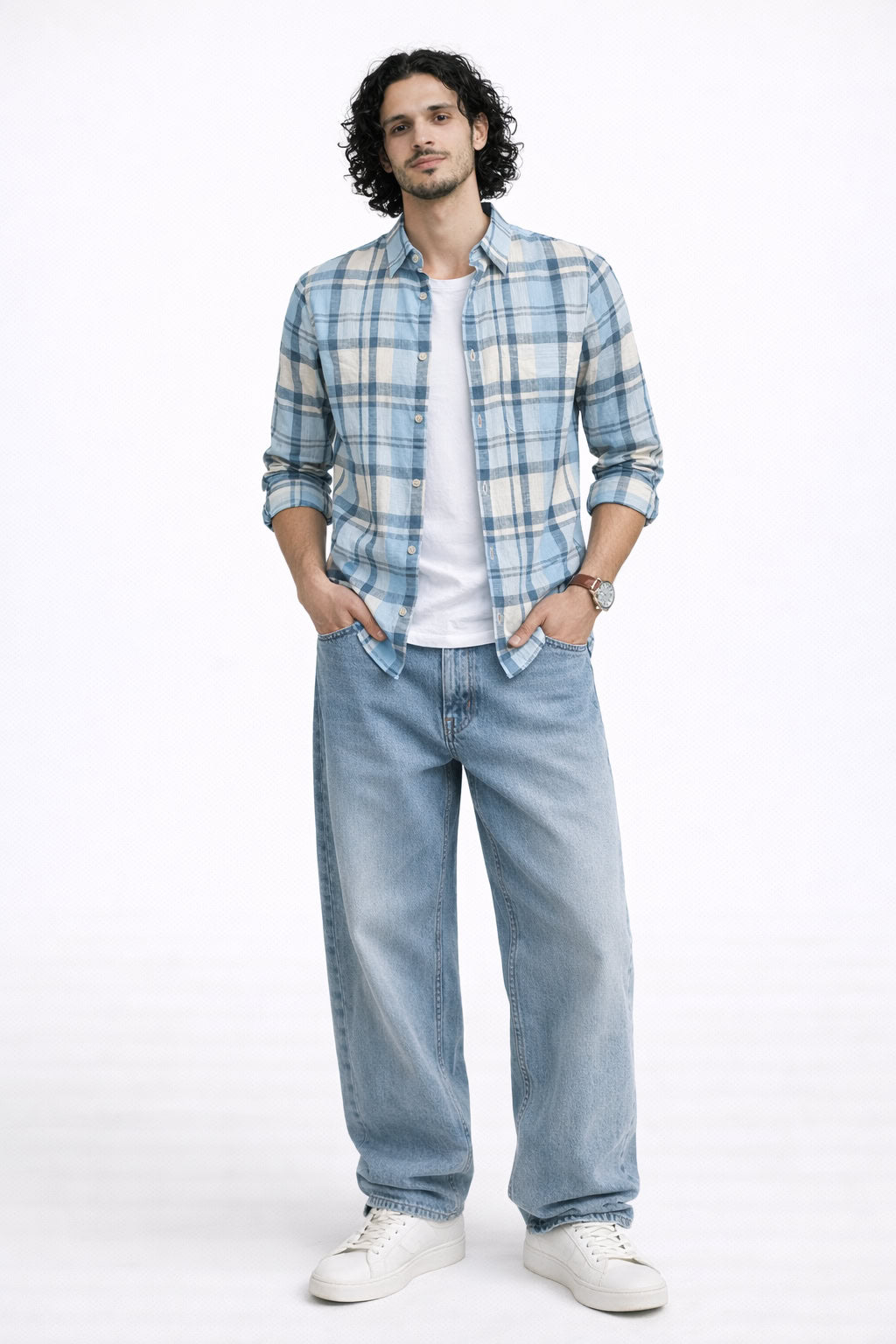 WHITE CHECKS REGULAR FIT CASUAL SHIRT