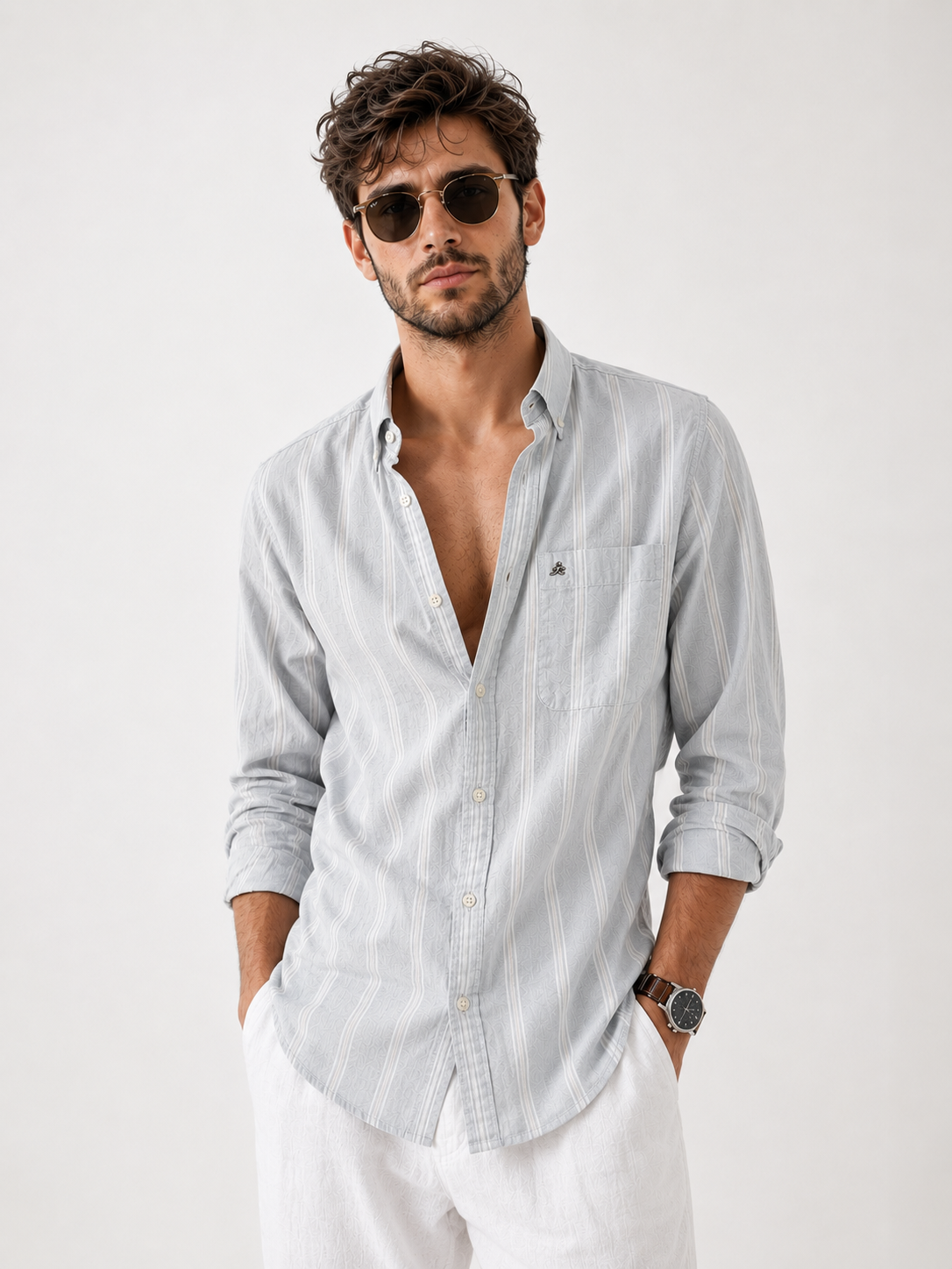 XKIND'S REGULAR FIT GREY STRIPE SHIRT