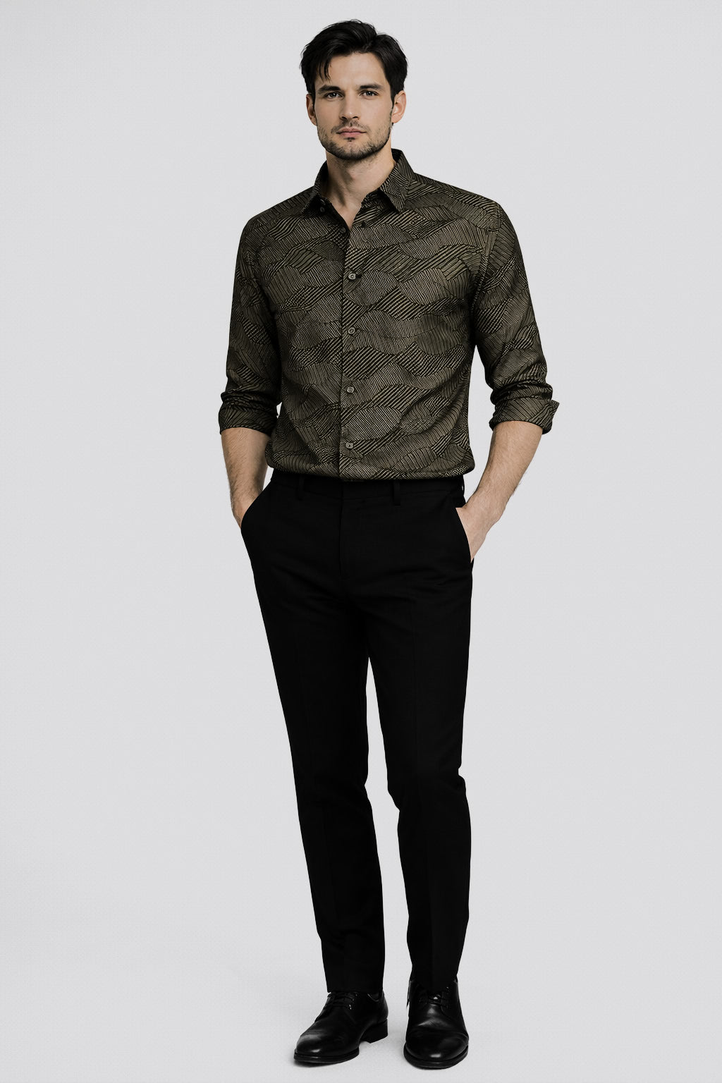 JONESBURG KHAKI JACQUARD SLIM FIT FORMAL SHIRT