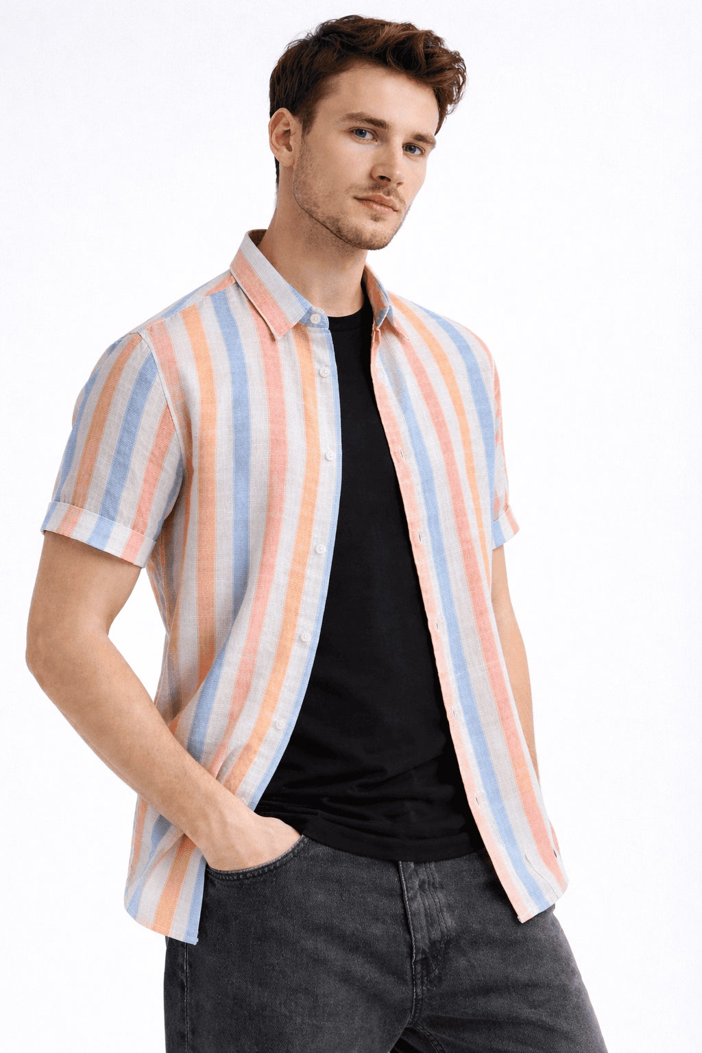 ORANGE STRIPE RELAXED FIT CASUAL SHIRT