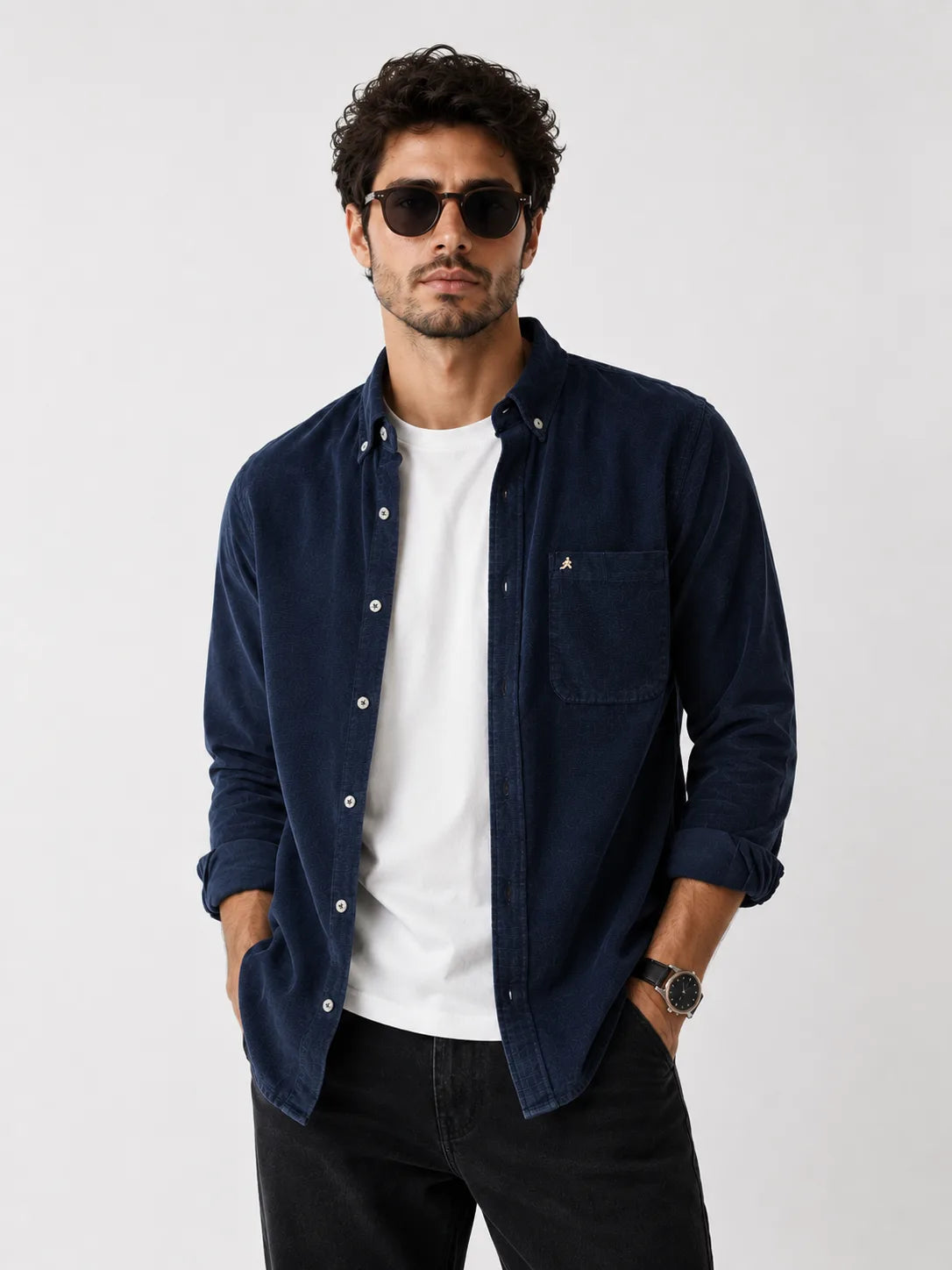 100% COTTON REGULAR FIT NAVY SHIRT FOR MEN