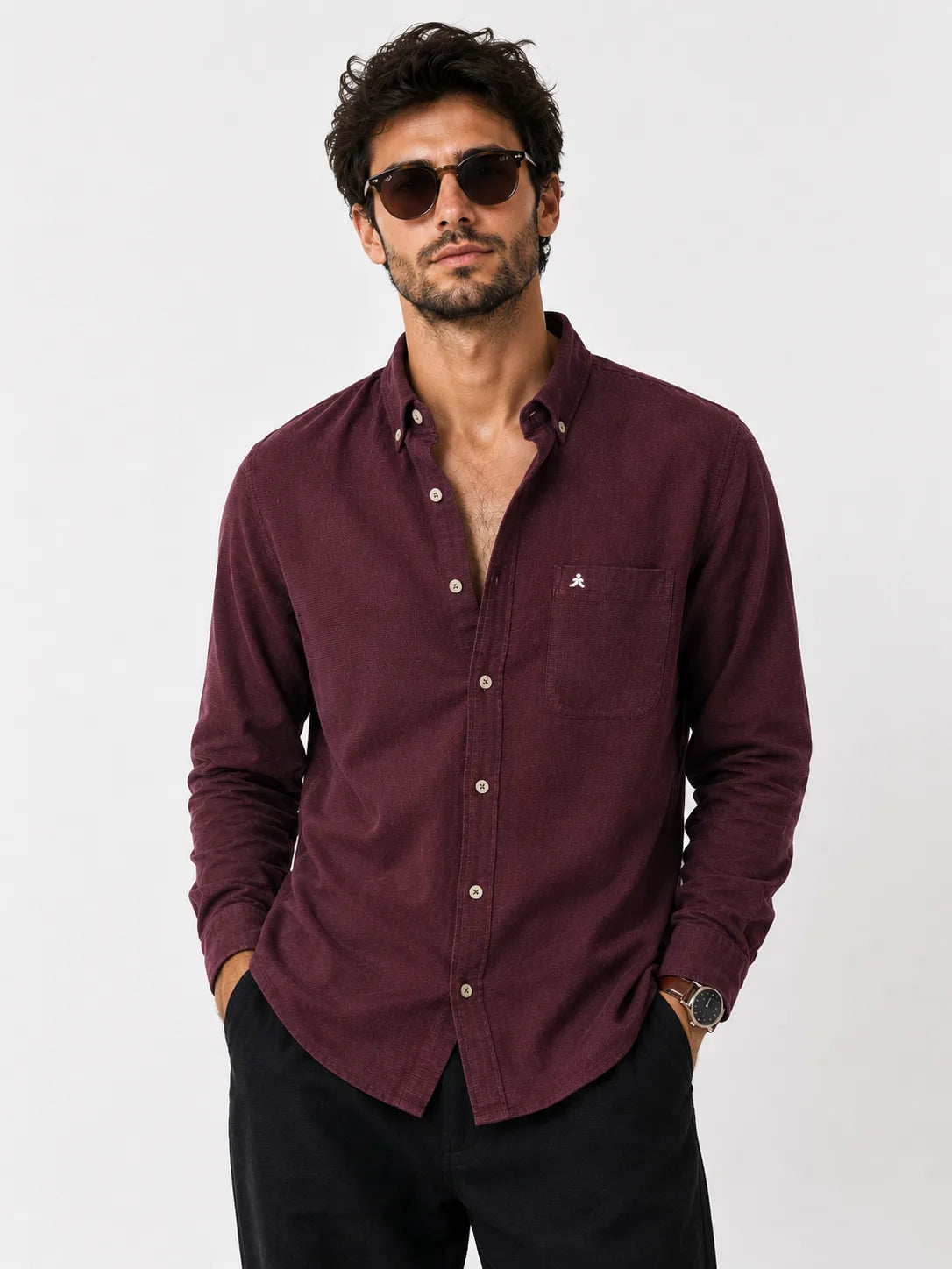 100% COTTON REGULAR FIT DARK MAROON SHIRT FOR MEN