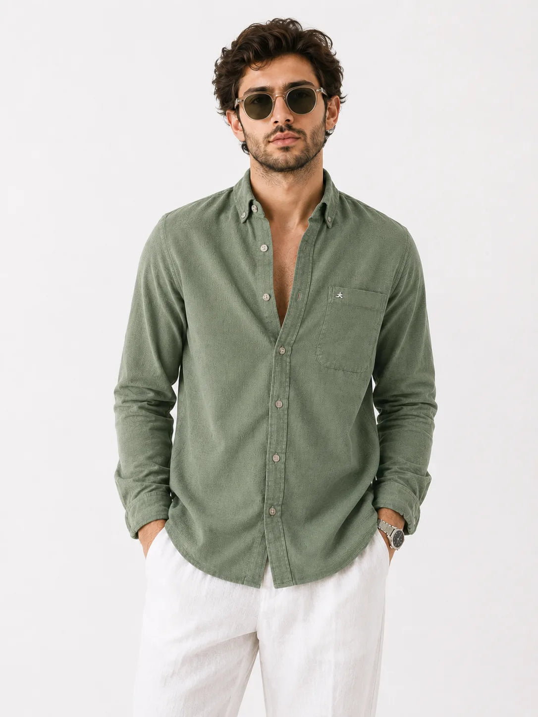 100% COTTON REGULAR FIT OLIVE SHIRT FOR MEN