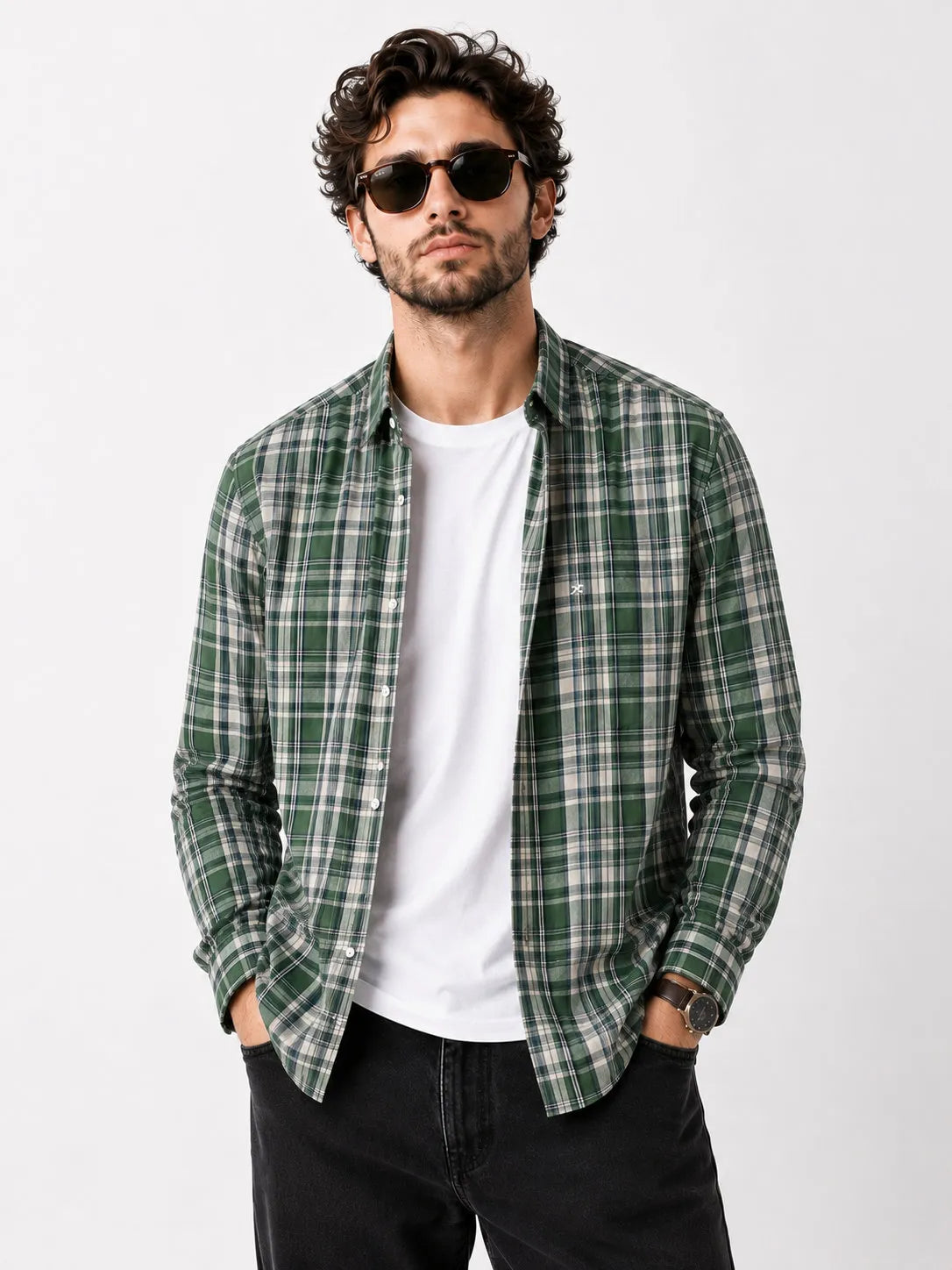 XKIND'S 100% COTTON SLIM FIT GREEN SHIRT