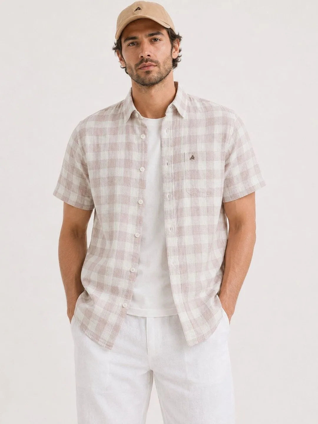 XKIND'S LIGHT PINK REGULAR FIT HALF SLEEVE CHECKED SHIRT