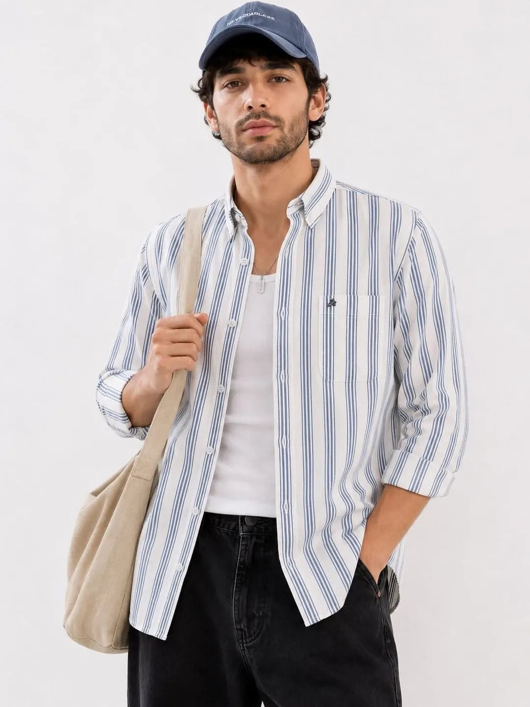 XKIND'S SLIM FIT BLUE STRIPE CASUAL SHIRT
