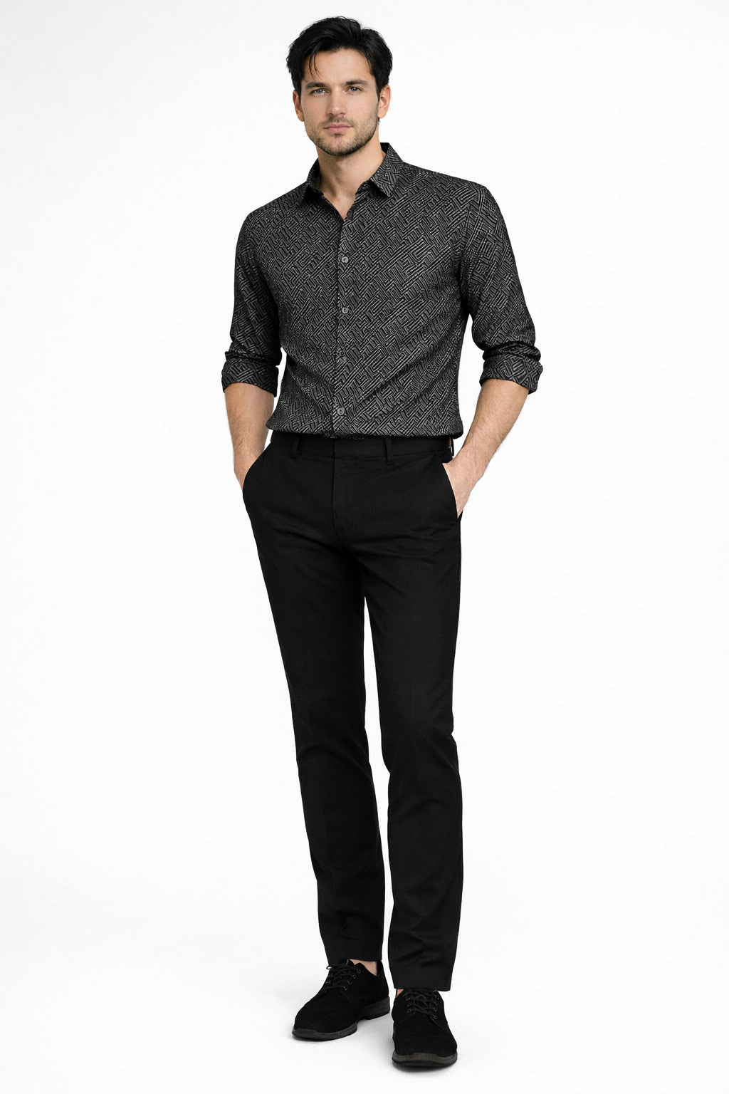JONESBURG BLACK JACQUARD SLIM FIT FORMAL SHIRT