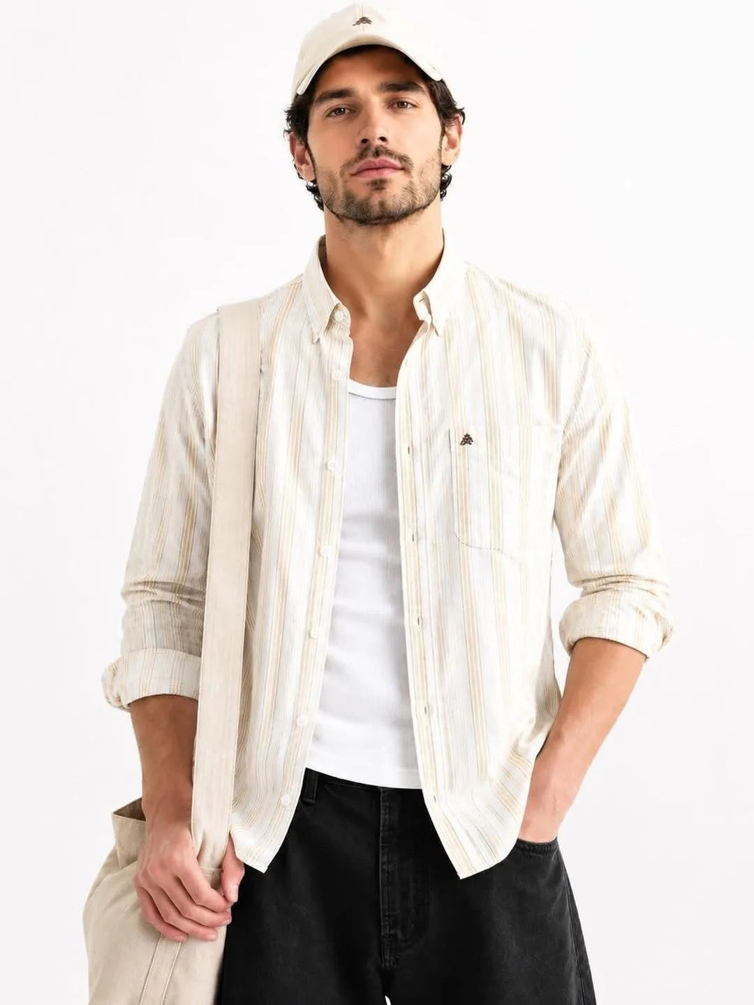 XKIND'S SLIM FIT YELLOW STRIPE CASUAL SHIRT