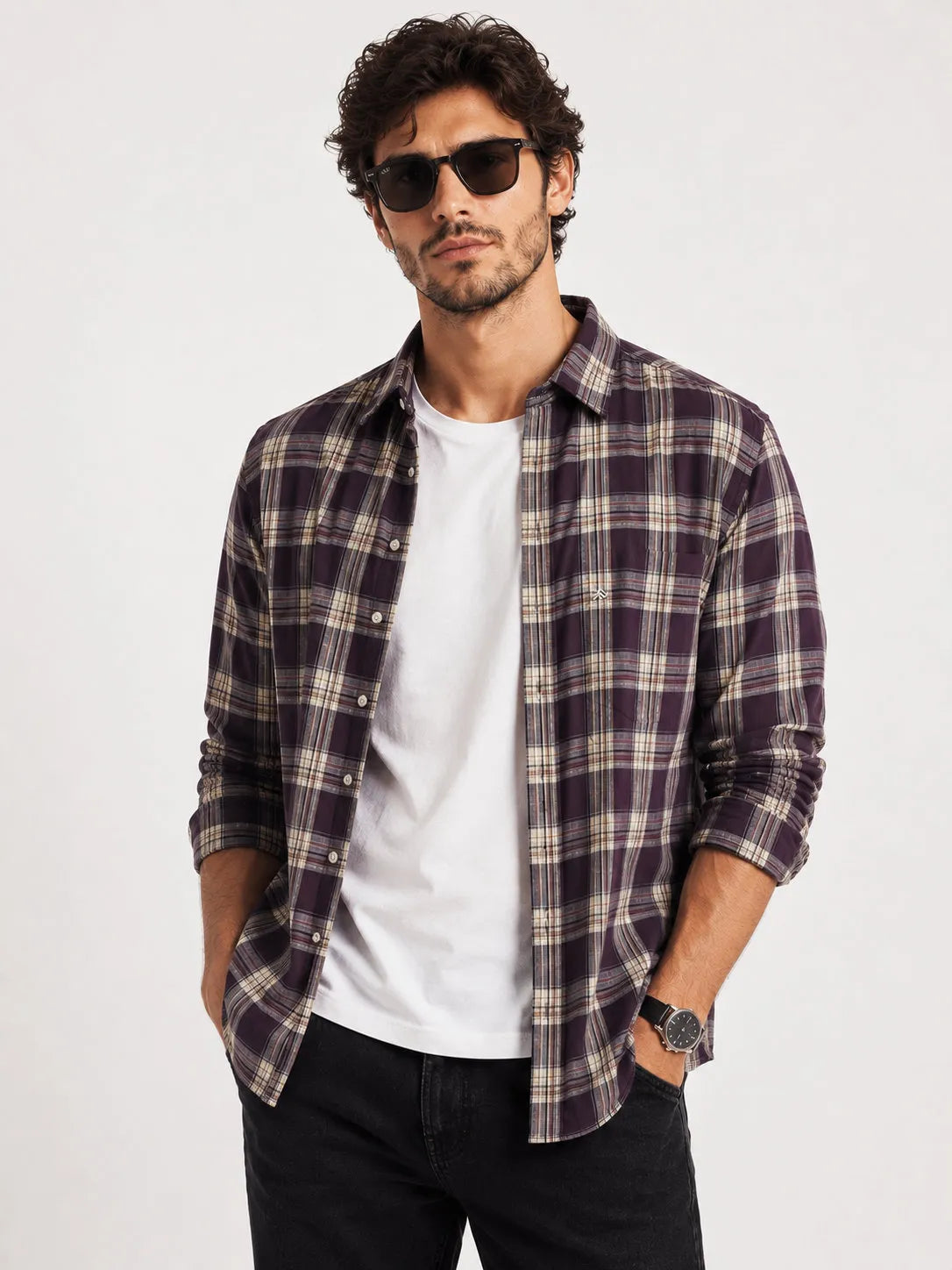 XKIND'S 100% COTTON SLIM FIT DARK PURPLE SHIRT