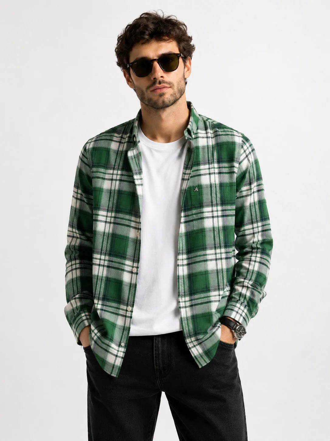 XKIND'S GREEN REGULAR FIT CHECKS SHIRT