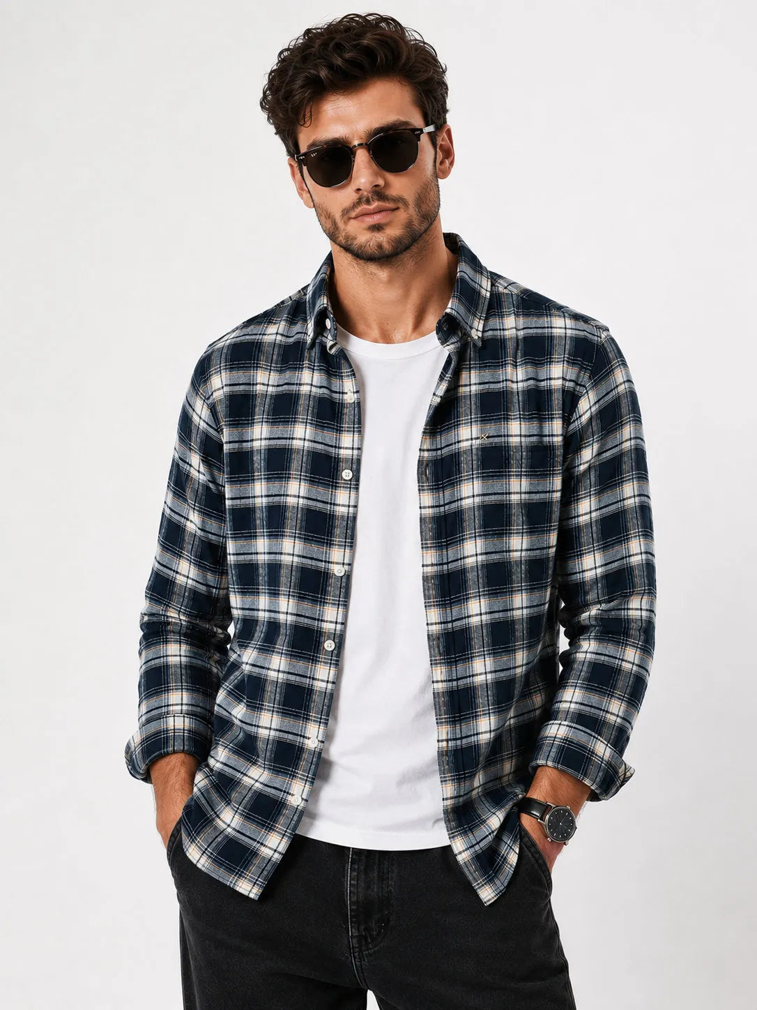 XKIND'S BROWNISH NAVY FIT CHECKS SHIRT
