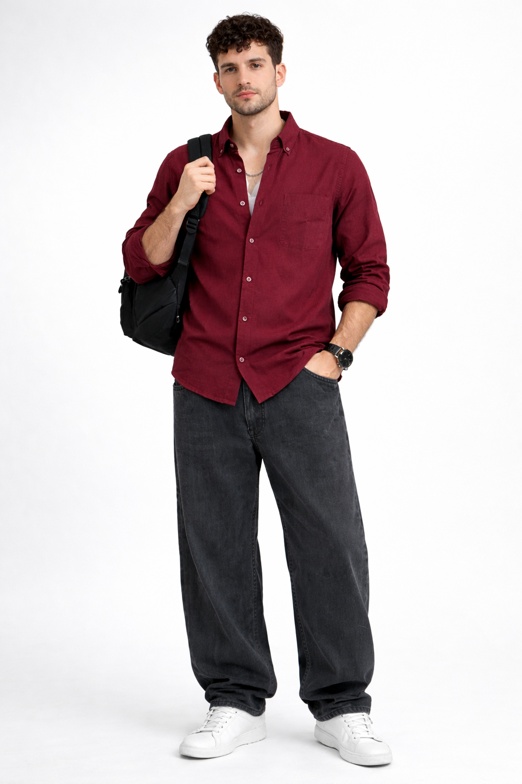 MAROON OXFORD REGULAR FIT CASUAL SHIRT