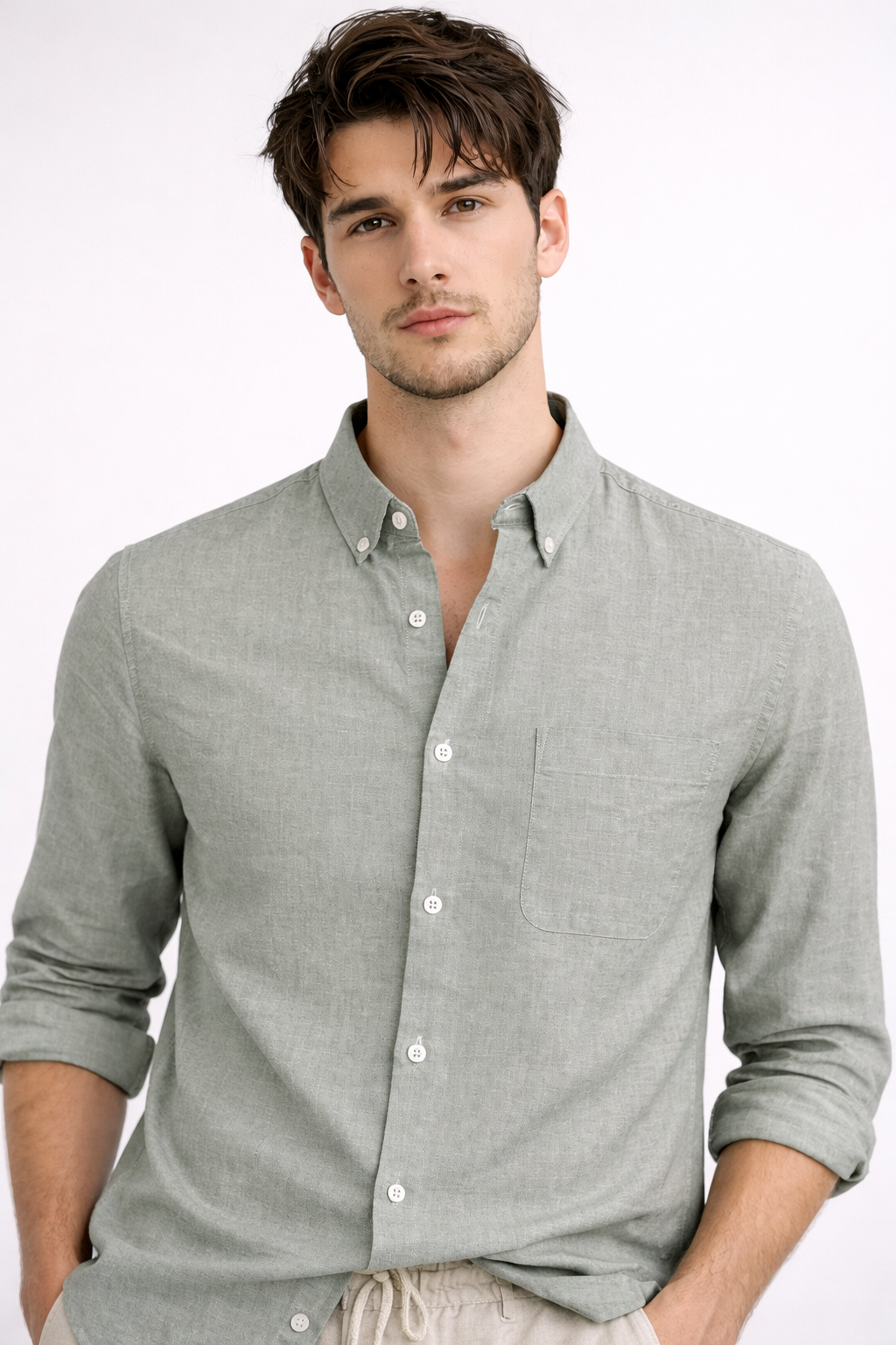 SAGE GREEN OXFORD REGULAR FIT CASUAL SHIRT