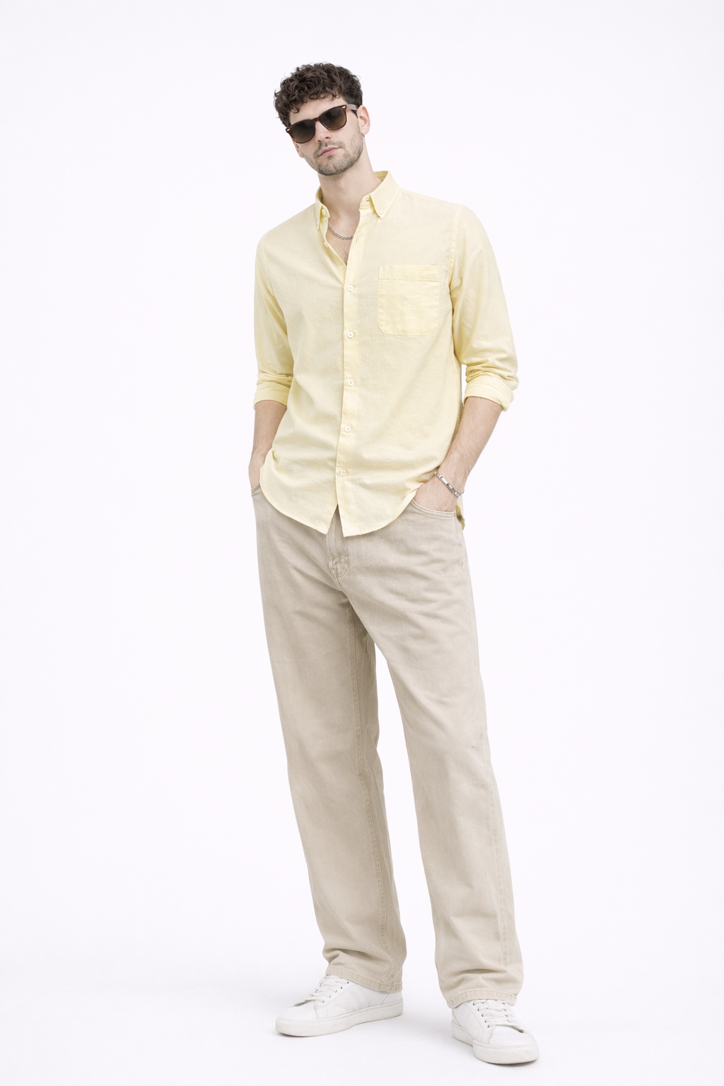 LIGHT YELLOW OXFORD REGULAR FIT CASUAL SHIRT