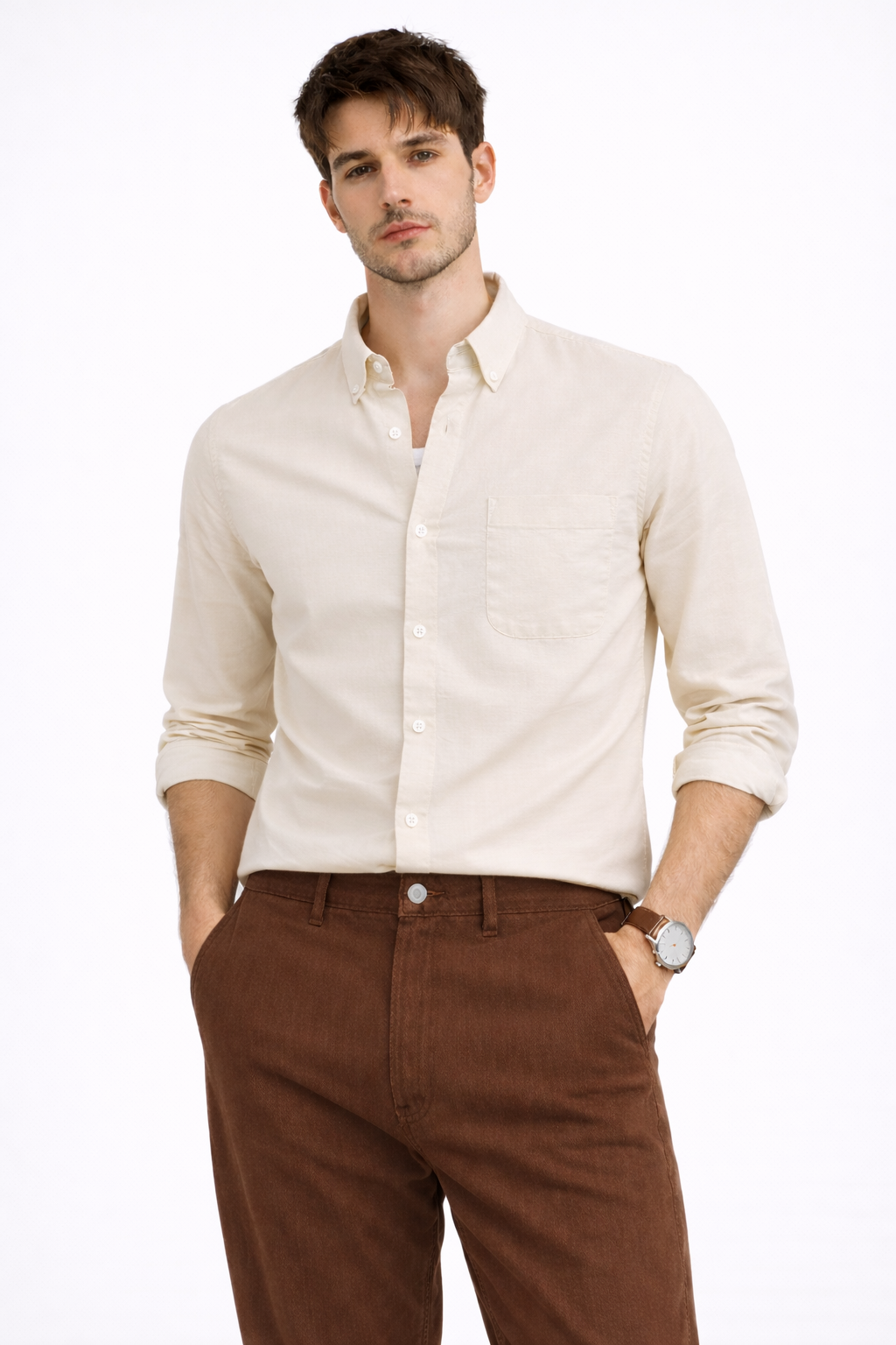 BEIGE OXFORD REGULAR FIT CASUAL SHIRT