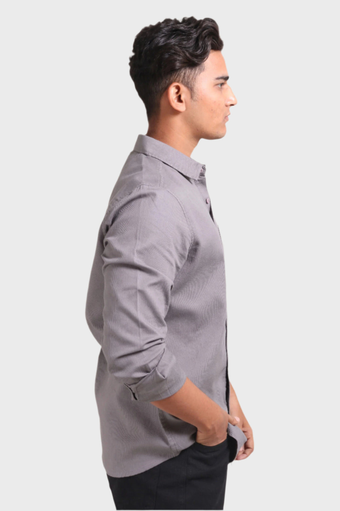 XKIND LIGHT GREY TEXTURED SLIM FIT SHIRT