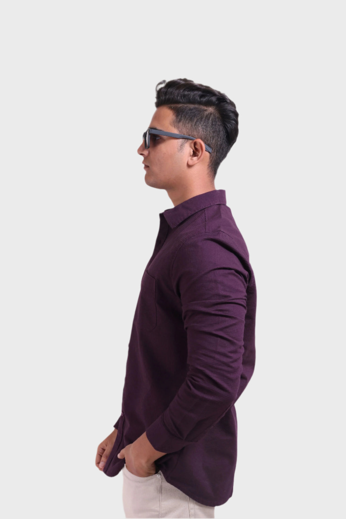 PURPLE TEXTURED SLIM FIT SHIRT