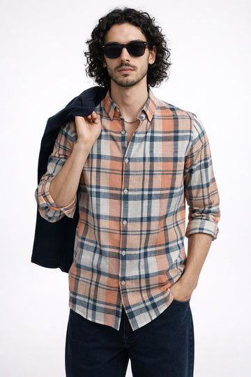 ORANGE CHECKS REGULAR FIT CASUAL SHIRT