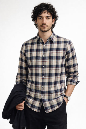 NAVY CHECKS REGULAR FIT CASUAL SHIRT