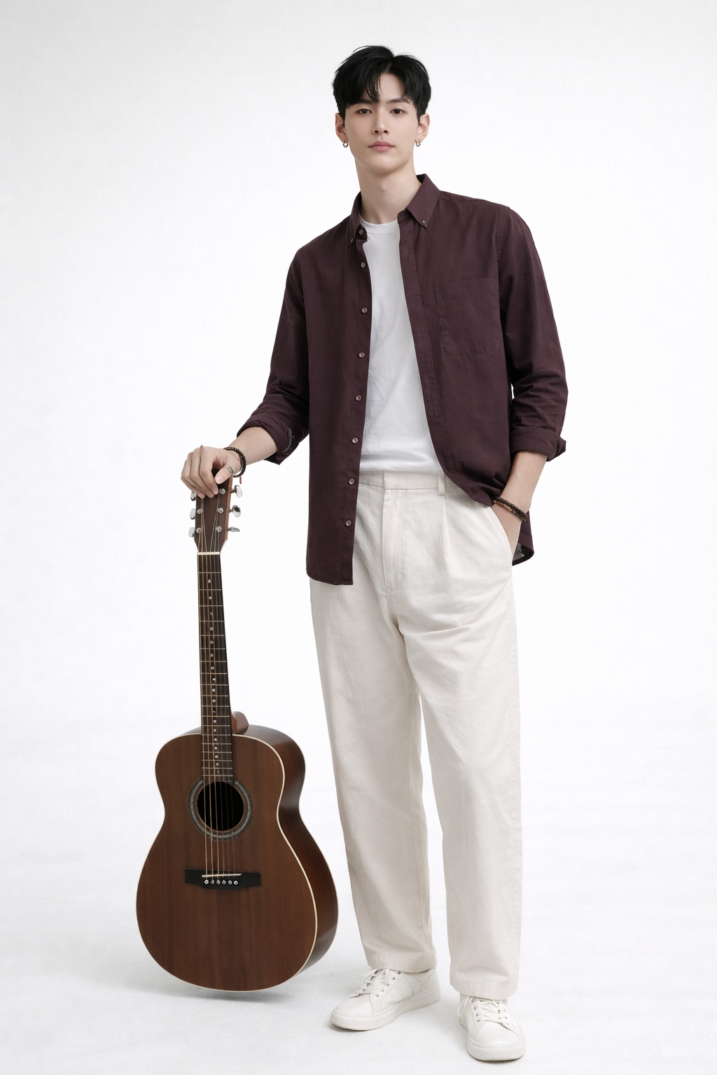 MAROON TWILL LYCRA SLIM FIT CASUAL SHIRT