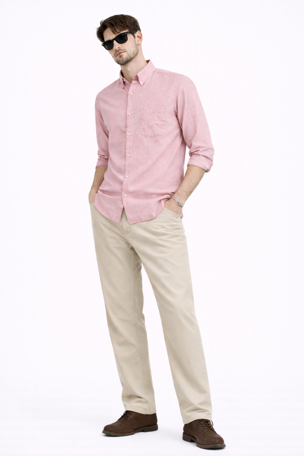 LIGHT ORANGE OXFORD REGULAR FIT CASUAL SHIRT