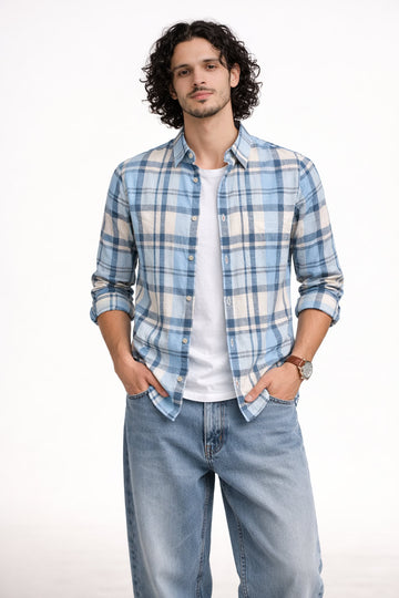 WHITE CHECKS REGULAR FIT CASUAL SHIRT