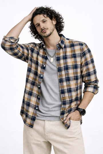 BROWN CHECKS REGULAR FIT CASUAL SHIRT