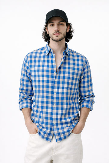 BLUE CHECKS REGULAR FIT CASUAL SHIRT