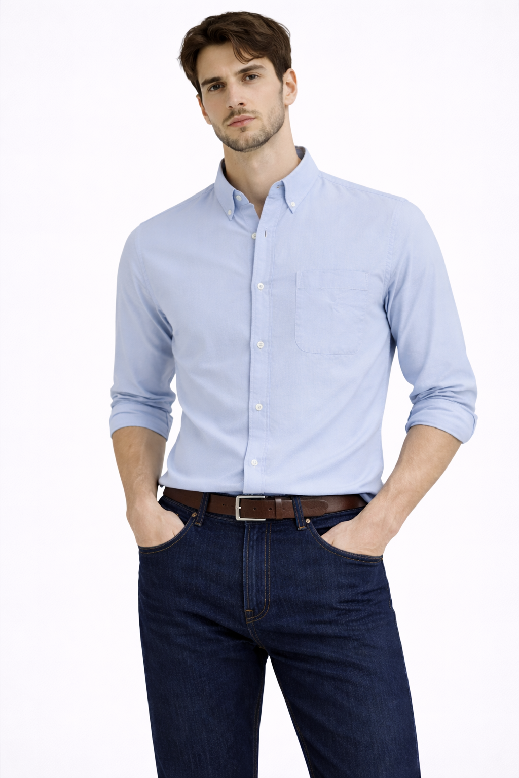 BLUE OXFORD REGULAR FIT CASUAL SHIRT