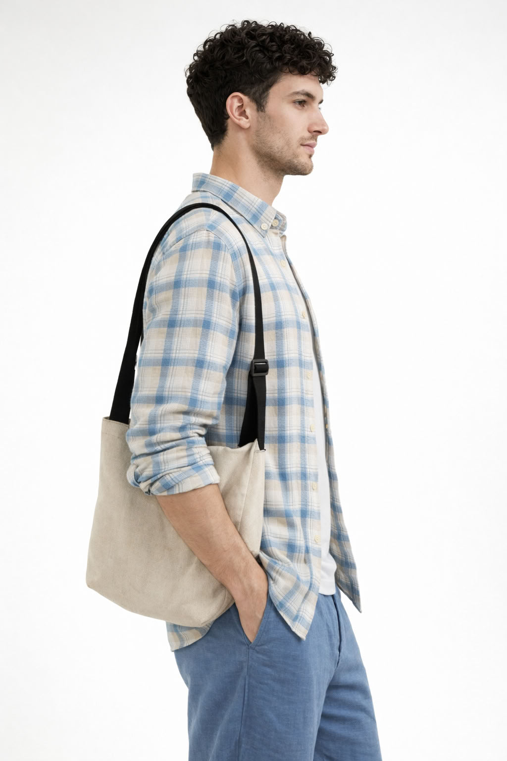 BLUE CHECKS REGULAR FIT LINEN BLEND CASUAL SHIRT