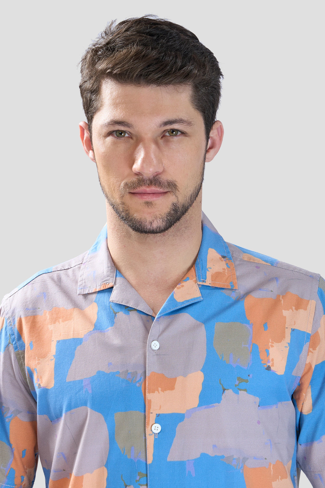 XKIND BLUE ABSTRACT PRINTED RELAXED FIT SHIRT