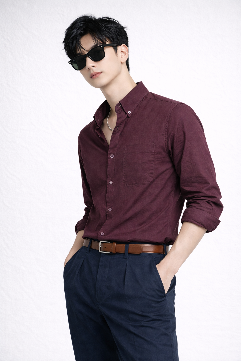 PLUM TWILL LYCRA SLIM FIT CASUAL SHIRT