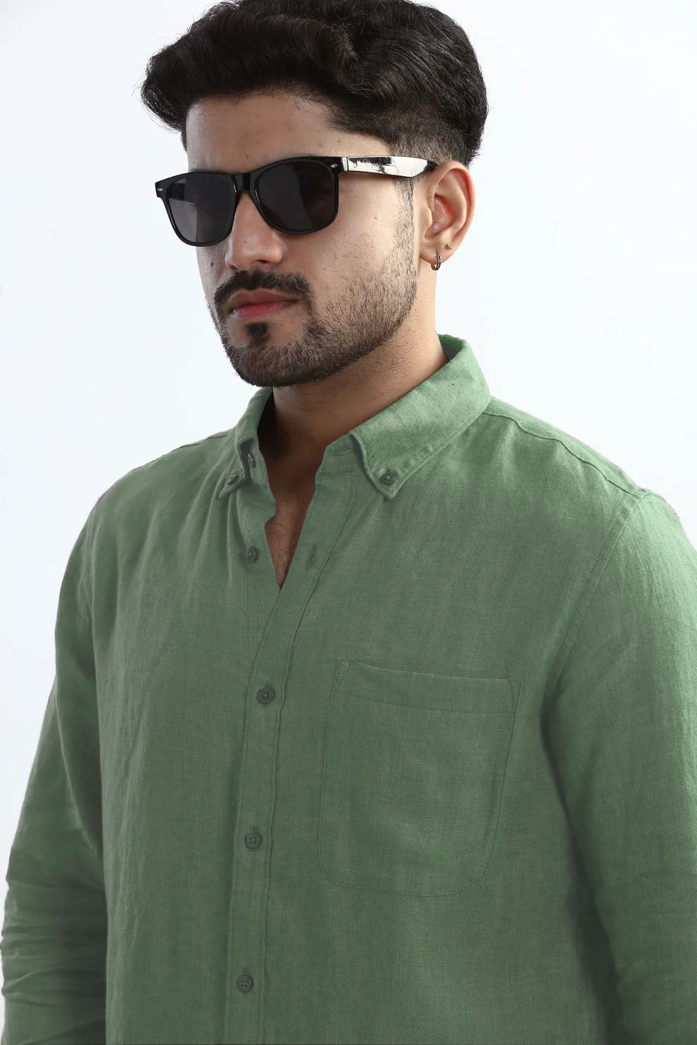 100%  PURE LINEN MINT GREEN  BUTTON DOWN CASUAL SHIRT
